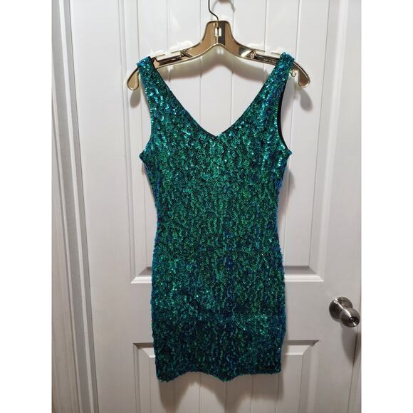 PrettyGuide Sz. L Sequin Cocktail Dress V Neck Bodycon Glitter Formal Mini Dress - Picture 7 of 8